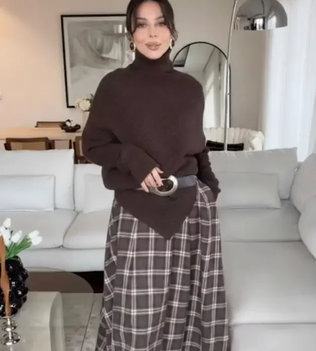 Asimetrik Kazak Ekose Etek Takım